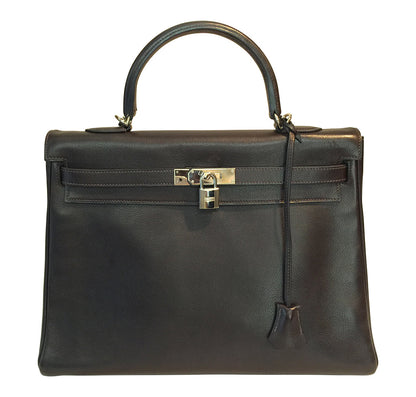 Hermes Kelly 35 Ebene Evergrain Calfskin Palladium Hardware