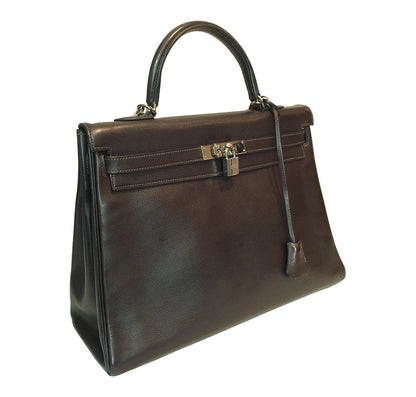 Hermes Kelly 35 Ebene Evergrain Calfskin Palladium Hardware
