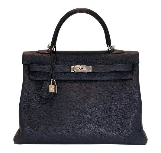 Hermes Kelly Retourne 35 Bleu Nuit Togo Leather Palladium Hardware