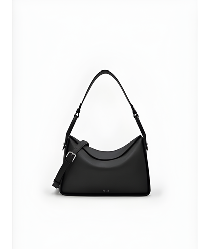 Demi Maxi Shoulder Bag for Women Black Leather Tote with Zip Closure