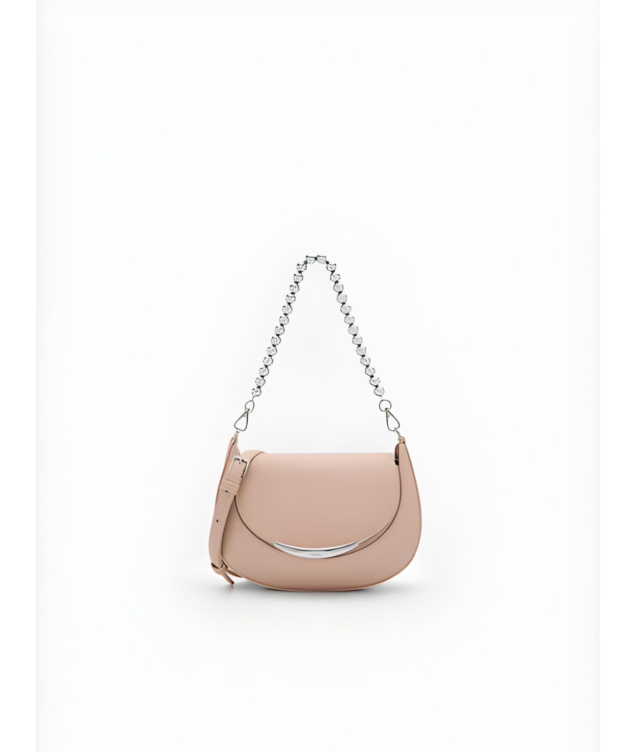 Vivi Crescent Shoulder Bag for Women Pink Faux Leather Half-Moon Purse with Zip Closure