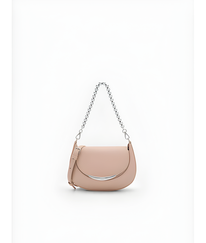Vivi Crescent Shoulder Bag for Women Pink Faux Leather Half-Moon Purse with Zip Closure