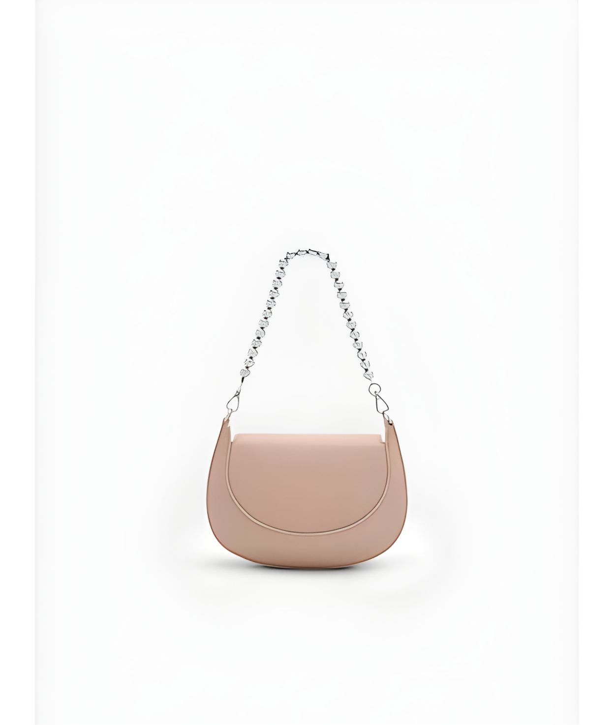 Vivi Crescent Shoulder Bag for Women Pink Faux Leather Half-Moon Purse with Zip Closure