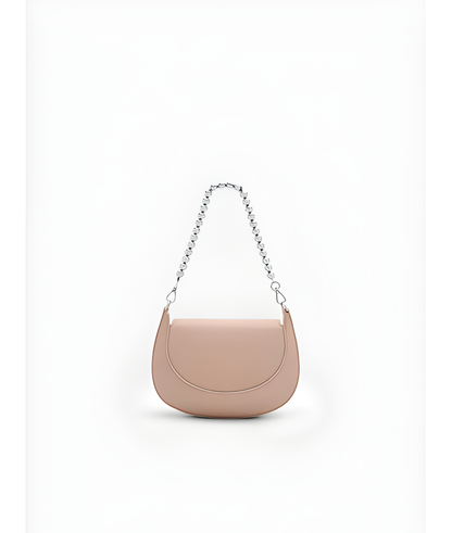 Vivi Crescent Shoulder Bag for Women Pink Faux Leather Half-Moon Purse with Zip Closure