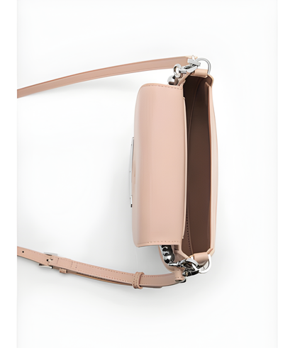 Vivi Crescent Shoulder Bag for Women Pink Faux Leather Half-Moon Purse with Zip Closure