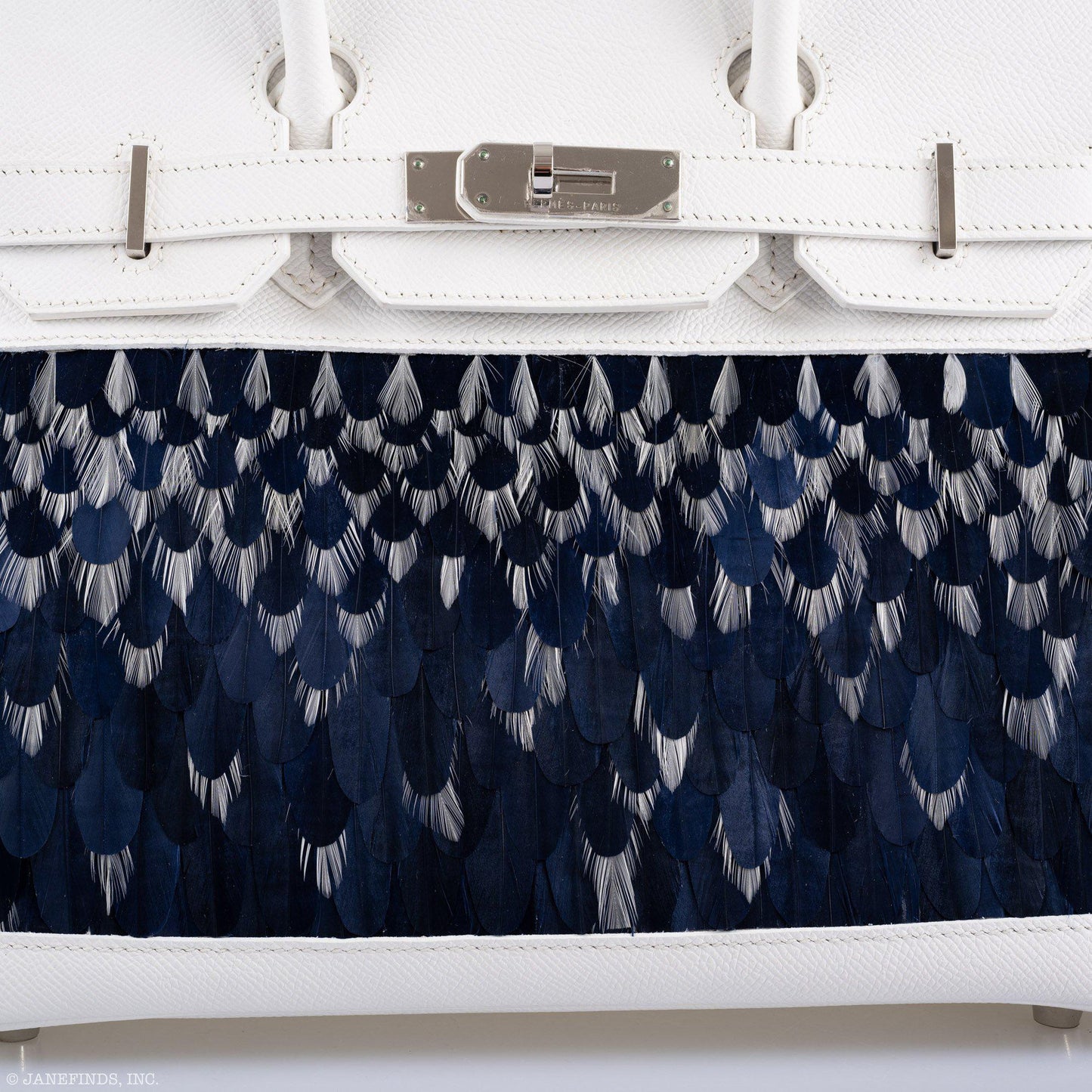 Vintage Hermes Birkin 30 White Epsom Custom Feather Panel