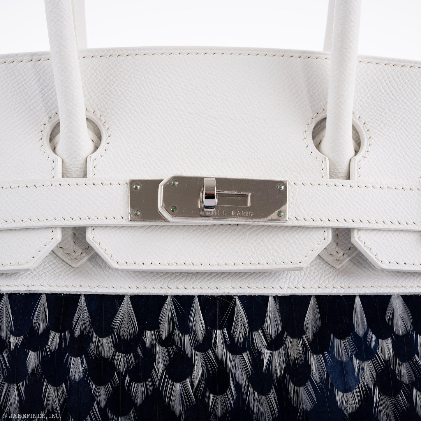 Vintage Hermes Birkin 30 White Epsom Custom Feather Panel