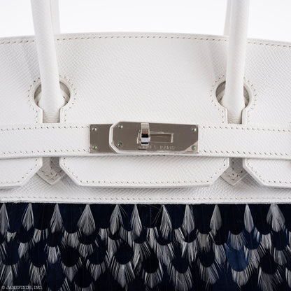 Vintage Hermes Birkin 30 White Epsom Custom Feather Panel