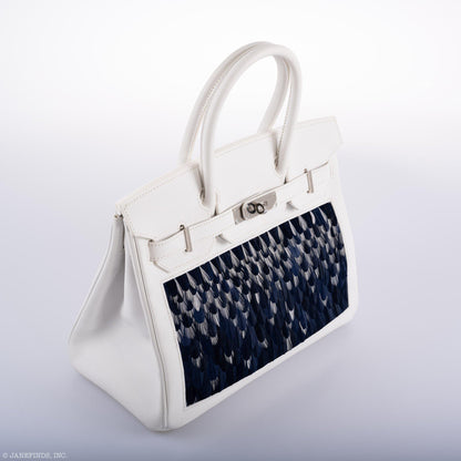 Vintage Hermes Birkin 30 White Epsom Custom Feather Panel