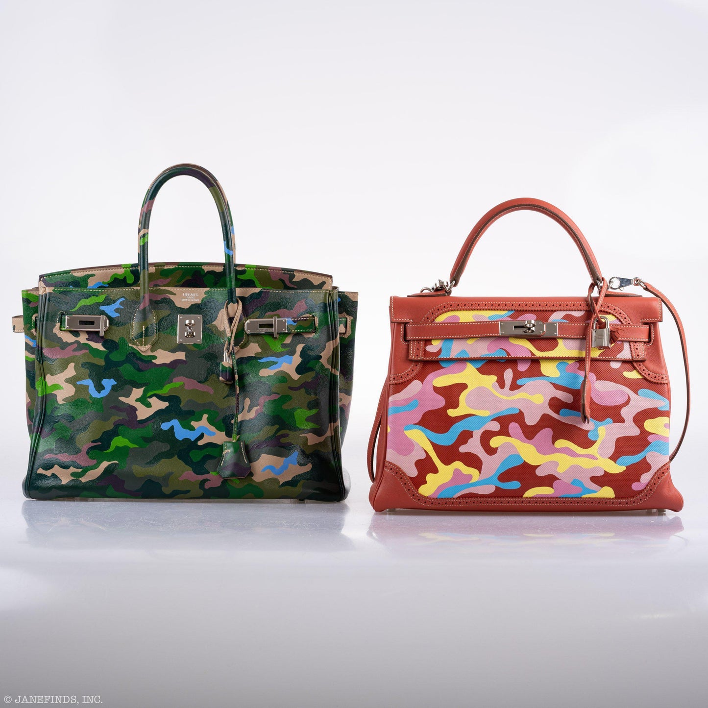 Vintage Hermes Birkin 35 Green Camouflage Swift Palladium