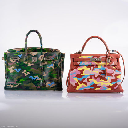 Vintage Hermes Birkin 35 Green Camouflage Swift Palladium