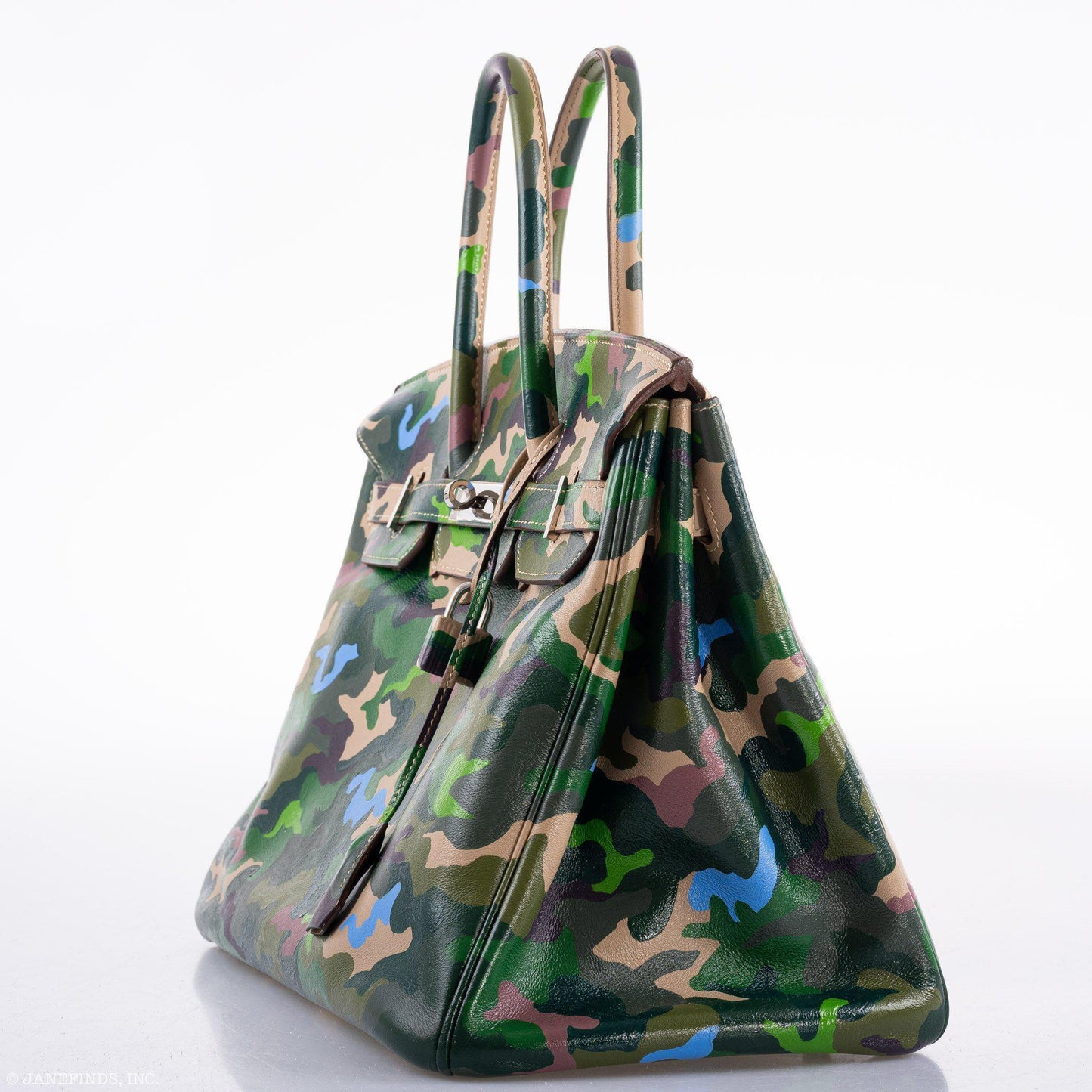 Vintage Hermes Birkin 35 Green Camouflage Swift Palladium