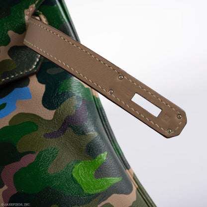 Vintage Hermes Birkin 35 Green Camouflage Swift Palladium