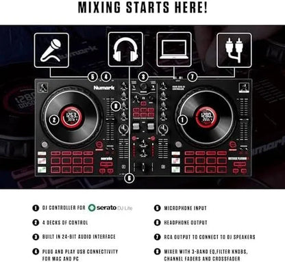 Numark Mixtrack Platinum FX Serato DJ Controllers with Jog Wheel Displays, 4 Decks, Mixers, Effects Paddles and (Audio Interface)