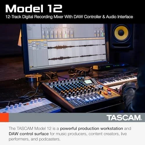 Tascam Model 12 All-in-One 12-track Digital Multitrack Mixings and Recording Studio, Mixer, USB Audio Interface and DAW Controllers