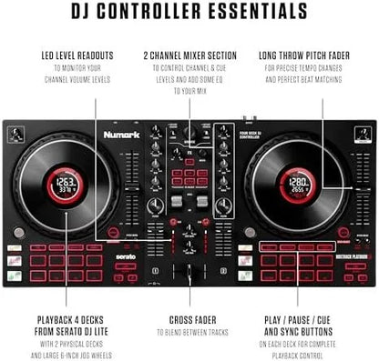 Numark Mixtrack Platinum FX Serato DJ Controllers with Jog Wheel Displays, 4 Decks, Mixers, Effects Paddles and (Audio Interface)