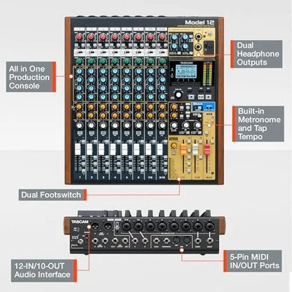 Tascam Model 12 All-in-One 12-track Digital Multitrack Mixings and Recording Studio, Mixer, USB Audio Interface and DAW Controllers
