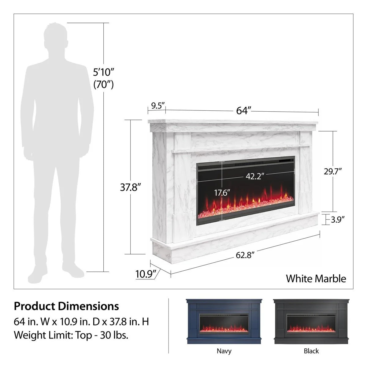 Novogratz Waverly Wide Mantel Electric Fireplaces.