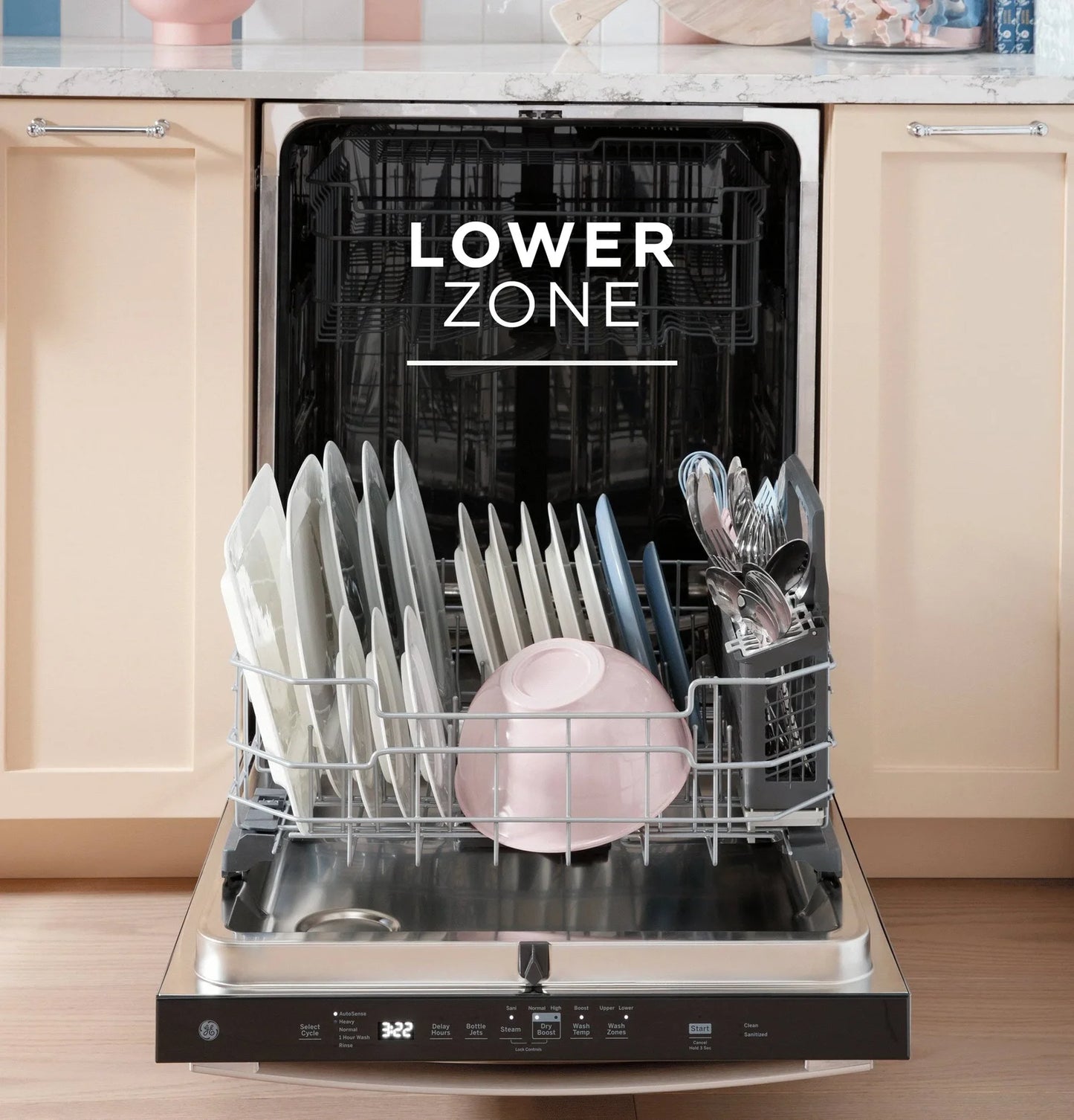GE 24 in. Top Control Flush-Mount Dishwashers with 45 dBa Sound Level, 3rd-Rack &amp; Dry Boost – Fingerprint Resistant Stainlesss
