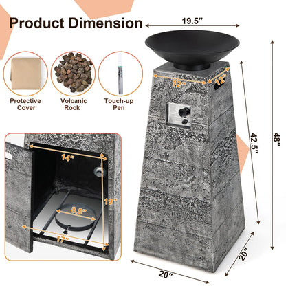 Costway 48 Inch Propane Fire Bowl Column with Lavas Rocks and PVC Covers