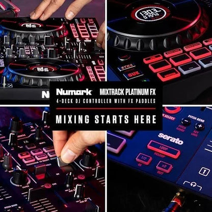 Numark Mixtrack Platinum FX Serato DJ Controllers with Jog Wheel Displays, 4 Decks, Mixers, Effects Paddles and (Audio Interface)