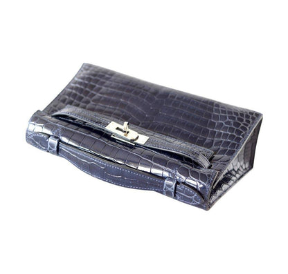 Hermes Kelly JPG Pochette Bleu Abyss Crocodile Palladium Hardware