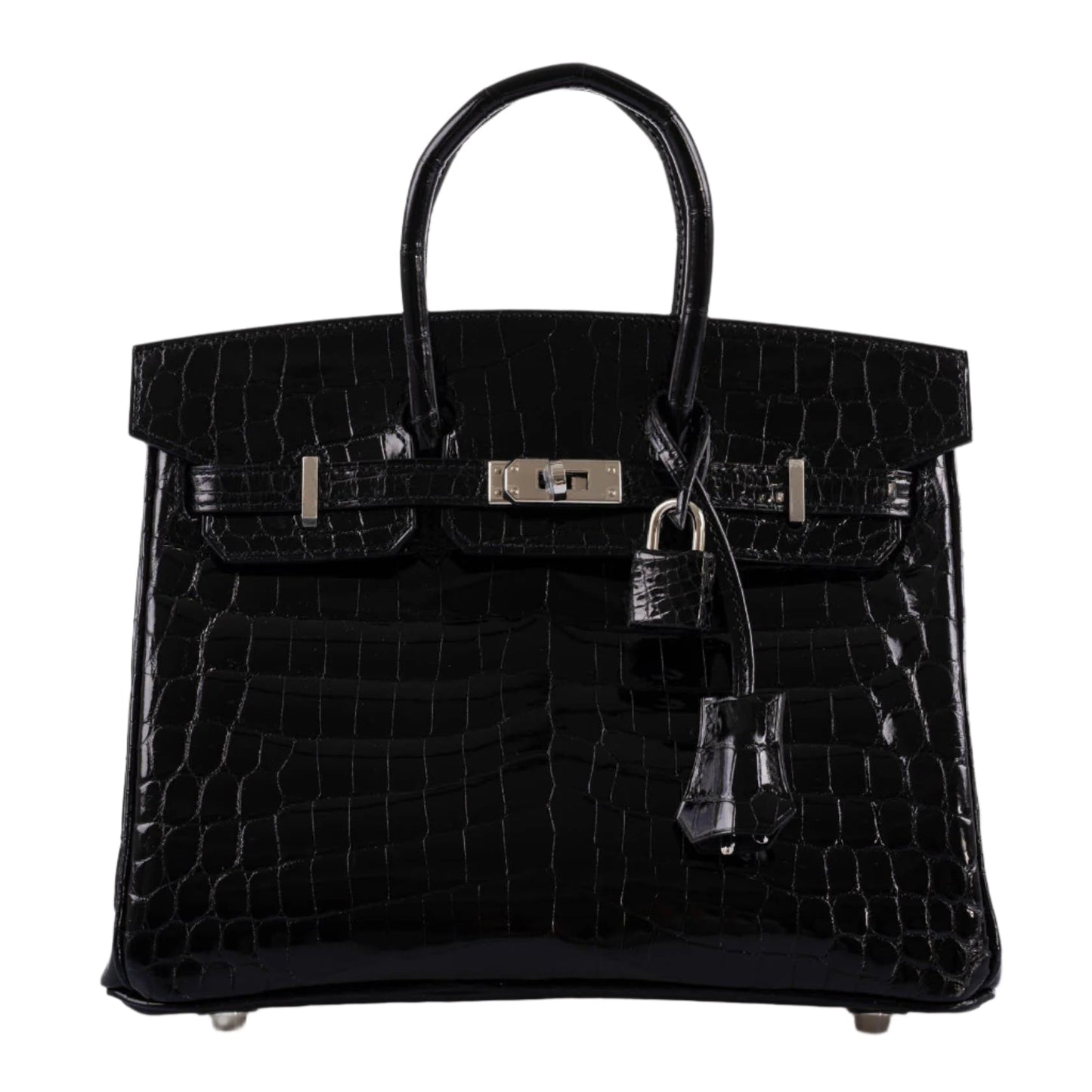Hermes Birkin 25 Shiny Black Niloticus Crocodile with Palladium Hardware - 2019, D