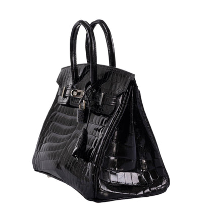 Hermes Birkin 25 Shiny Black Niloticus Crocodile with Palladium Hardware - 2019, D
