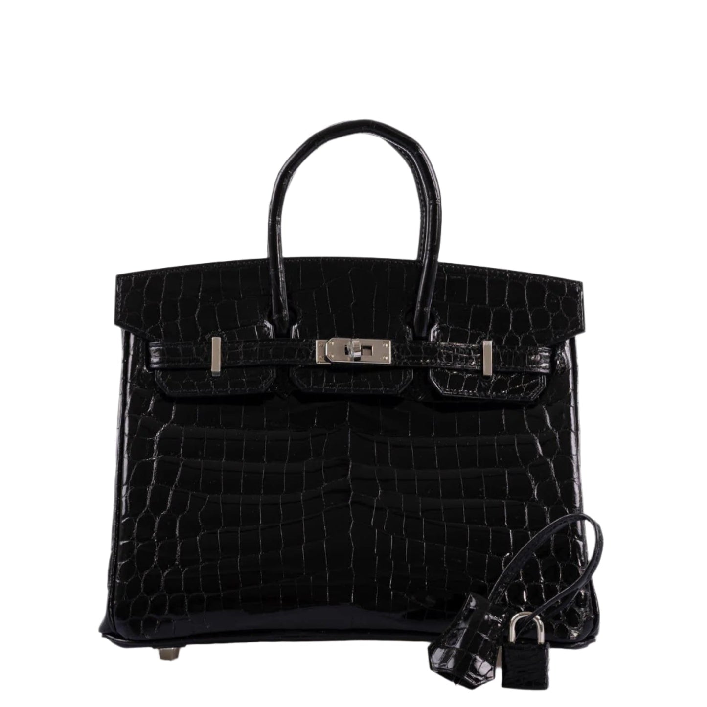 Hermes Birkin 25 Shiny Black Niloticus Crocodile with Palladium Hardware - 2019, D