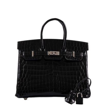 Hermes Birkin 25 Shiny Black Niloticus Crocodile with Palladium Hardware - 2019, D