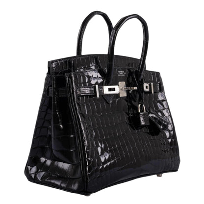 Hermes Birkin 25 Shiny Black Niloticus Crocodile with Palladium Hardware - 2019, D