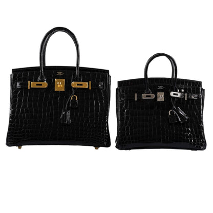 Hermes Birkin 25 Shiny Black Niloticus Crocodile with Palladium Hardware - 2019, D