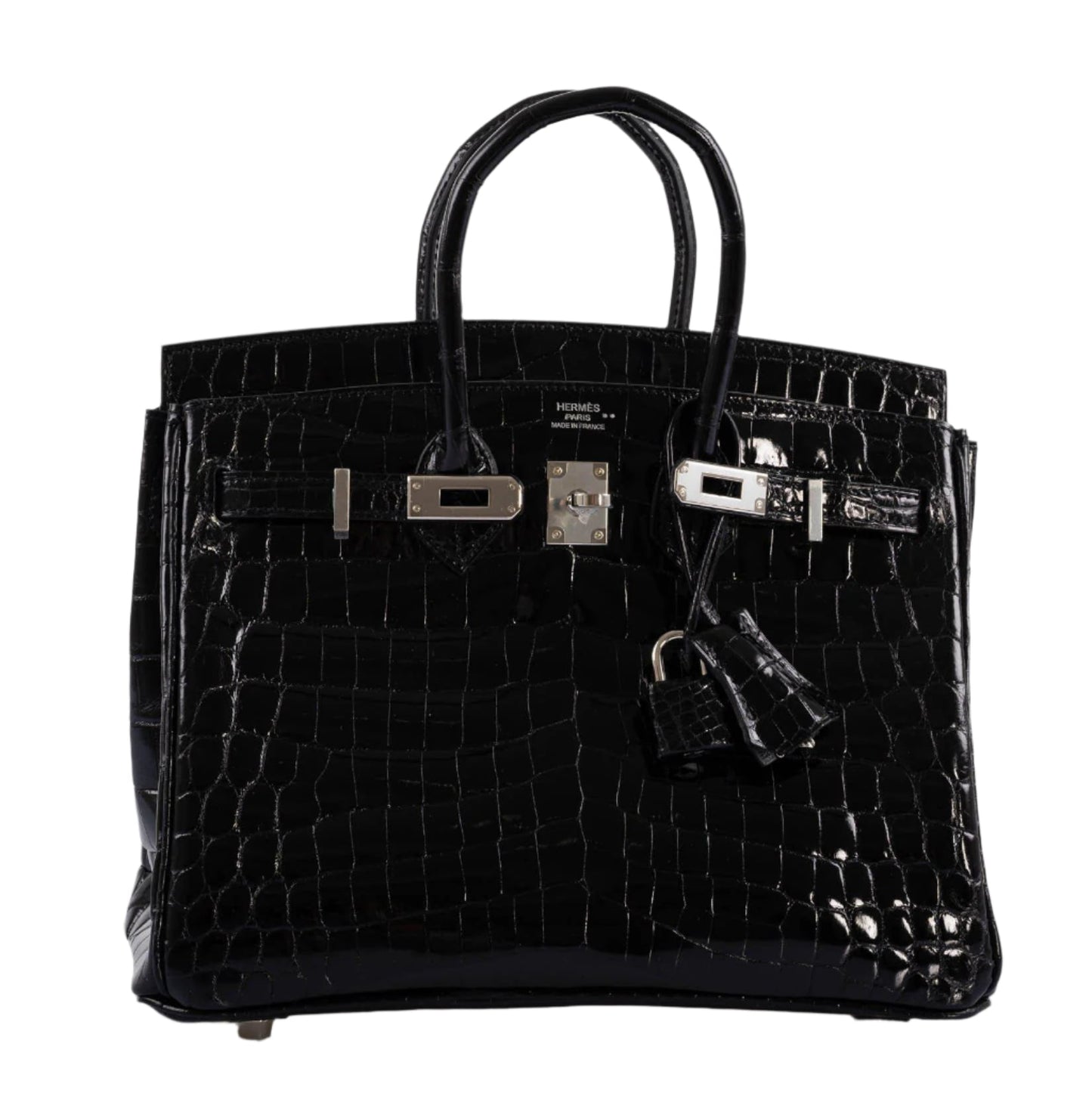 Hermes Birkin 25 Shiny Black Niloticus Crocodile with Palladium Hardware - 2019, D