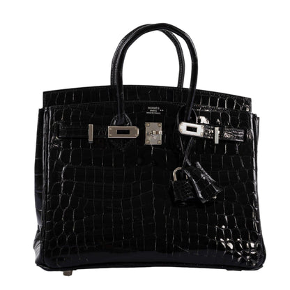 Hermes Birkin 25 Shiny Black Niloticus Crocodile with Palladium Hardware - 2019, D