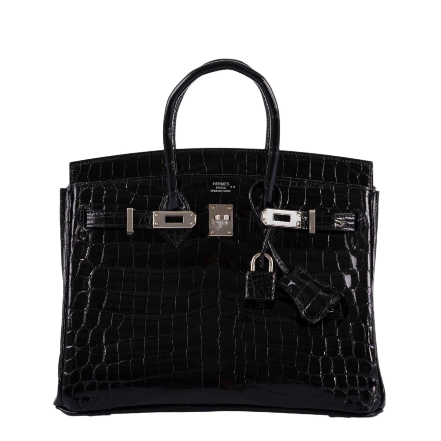 Hermes Birkin 25 Shiny Black Niloticus Crocodile with Palladium Hardware - 2019, D