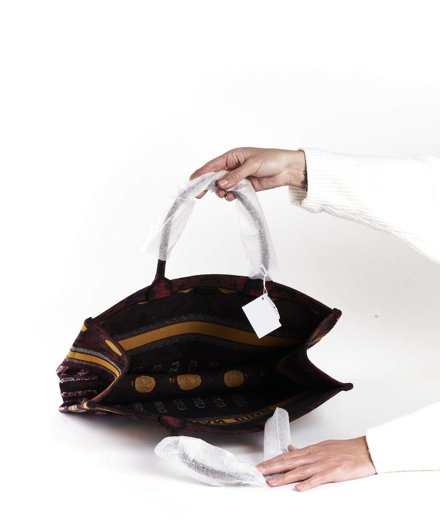 Dior Book Tote Yellow and Burgundy Embroidered Canvas