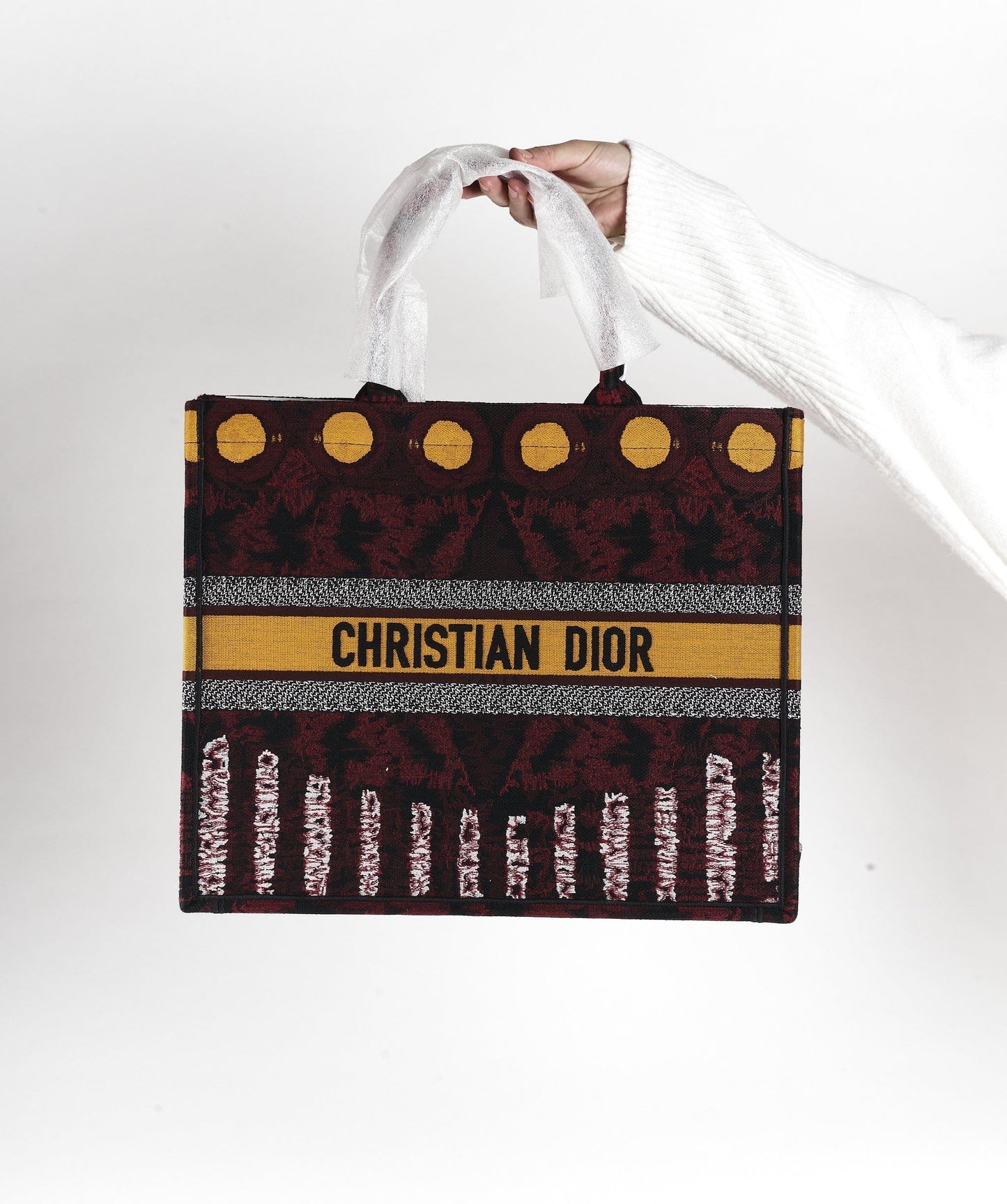 Dior Book Tote Yellow and Burgundy Embroidered Canvas