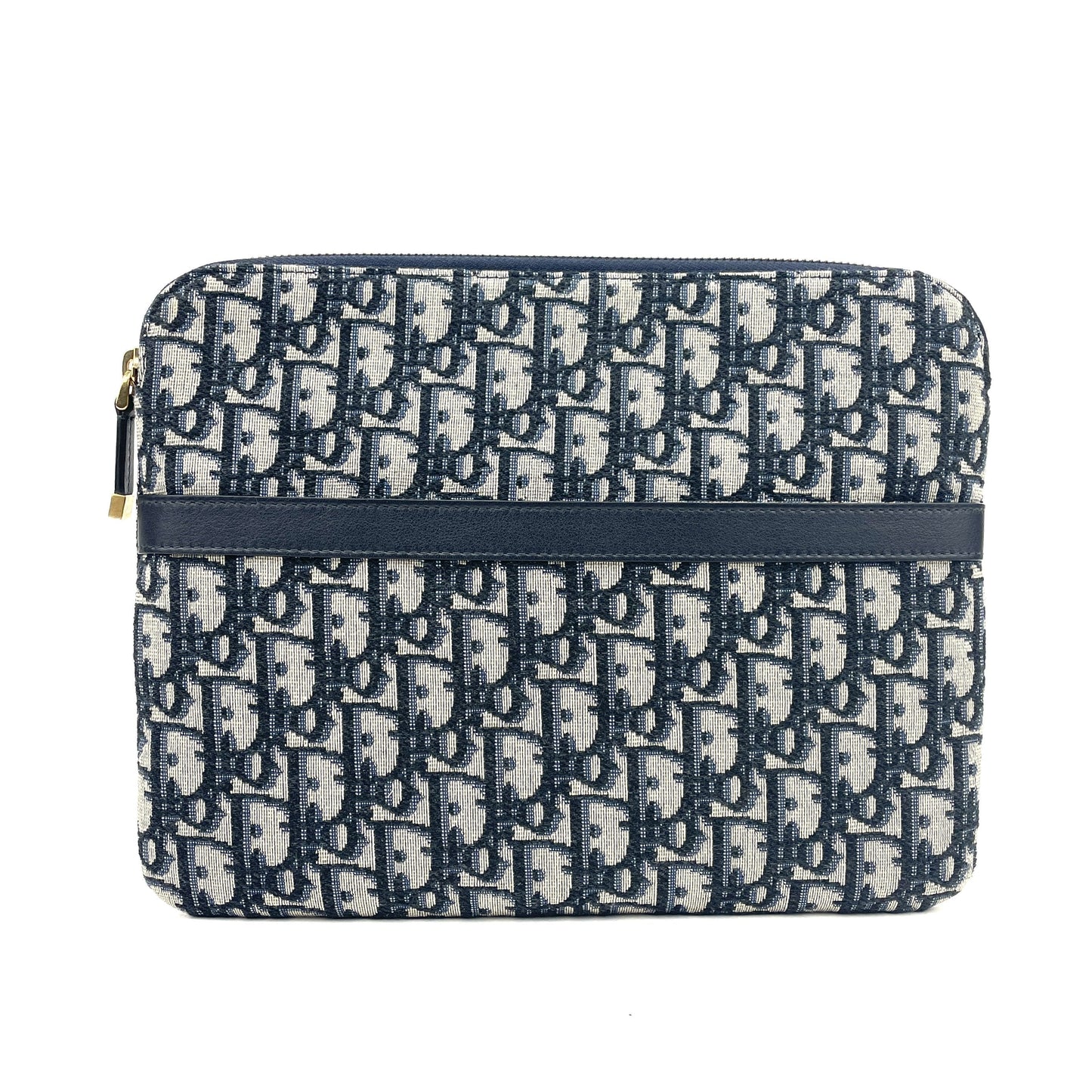 Christian Dior Oblique Travel Pouch Black Canvas Gold Hardware Cosmetic Clutch Bag