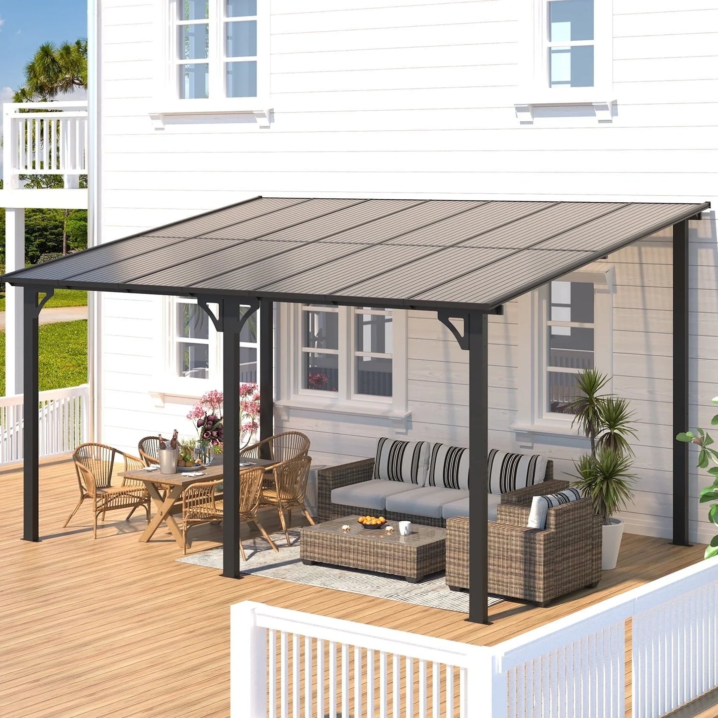 Aecojoy 10 ft. x 14 ft. Dark Gray Aluminums Patio Covers