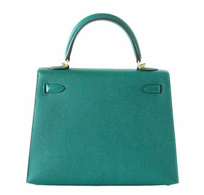 Hermes Kelly Sellier 28 Malachite Epsom Leather Gold Hardware