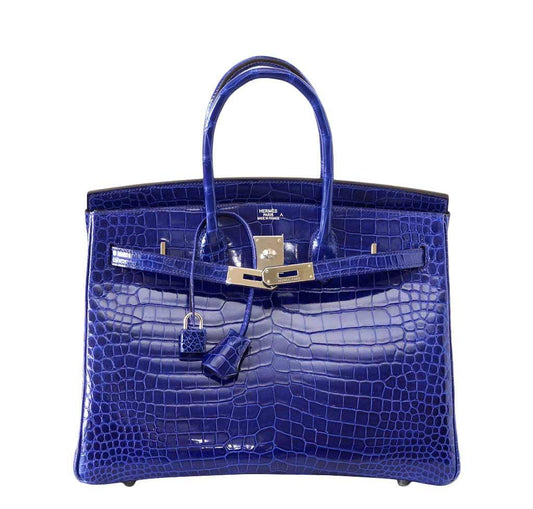 Hermes Birkin 35 Bleu Electrique Porosus Crocodile Palladium Hardware