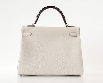 Hermes Kelly 32 Au Gallop Craie Togo Barenia Sombrero Leather Palladium Hardware