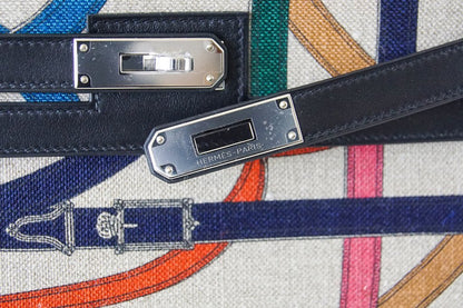 Hermes Kelly 32 Cavalcadour Print Noir Toile de Camp Swift Leather Palladium Hardware