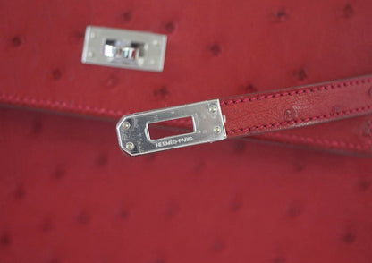 Hermes Kelly Sellier 25 Rouge Vif Ostrich Palladium Hardware