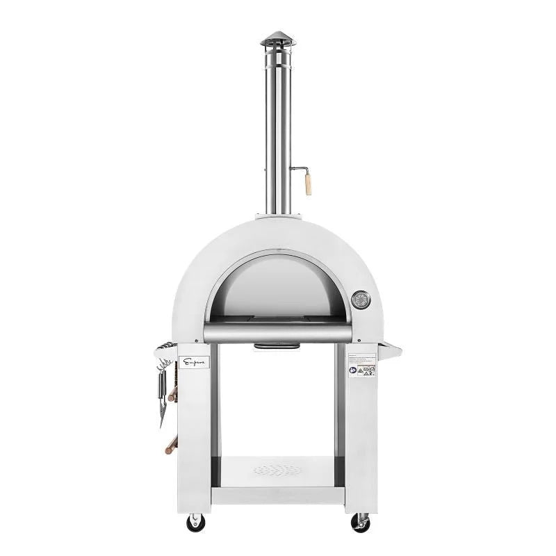 Empava PG06 Outdoor Woods Fired Pizza Ovens Stainless Steel Red with Wheel and Accessories