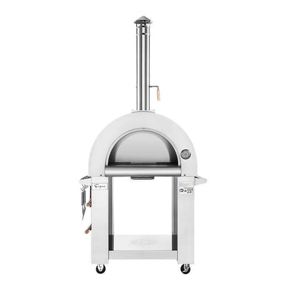 Empava PG06 Outdoor Woods Fired Pizza Ovens Stainless Steel Red with Wheel and Accessories