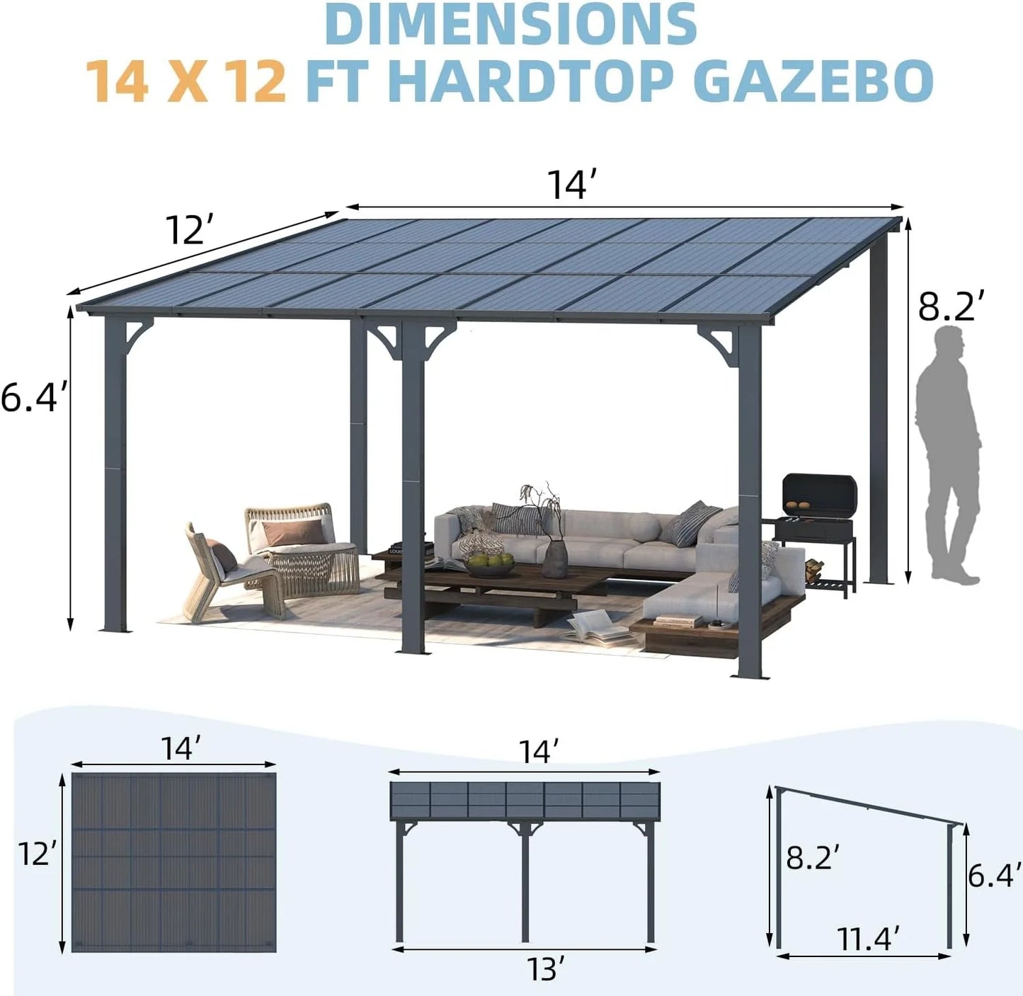 Aecojoy 14×12 ft Aluminum Pergola with Canopys