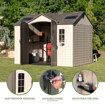 Lifetime Lockable Polyethylene Outdoor Storage Shed, 10′ x 8′, Tan &amp; Browns (60005)