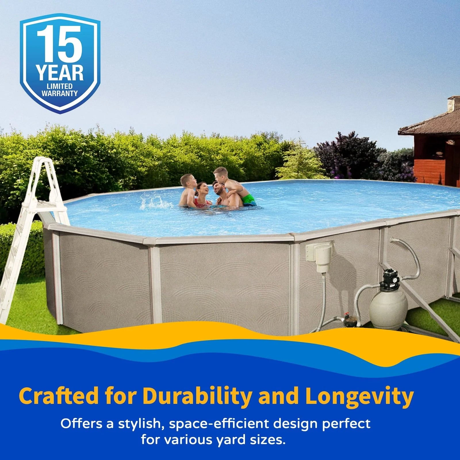 Belize 12-ft x 24-ft Oval 52-in Deep 6-in Top Rail Metal Wall Swimming Pool Package