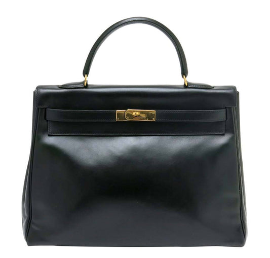 Hermes Kelly 35 Black Box Calf Leather Gold Hardware